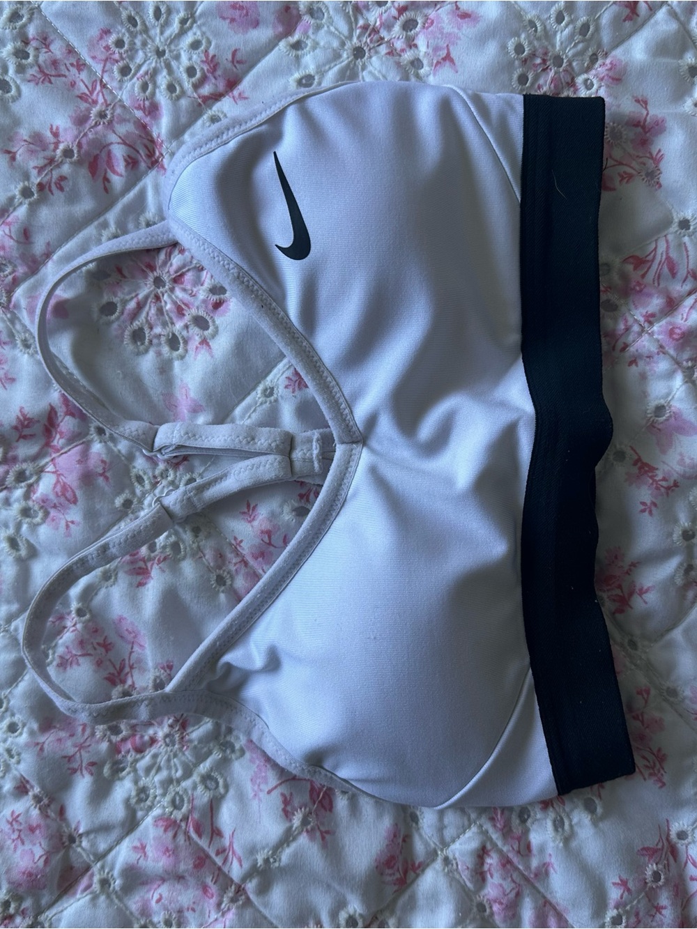 Nike White Sports Bra with Black Underband and Swoosh